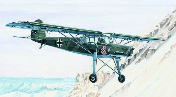 Model Fieseler FI-156 Storch 13,8x19,6cm v krabici 25x14,5x4,5cm