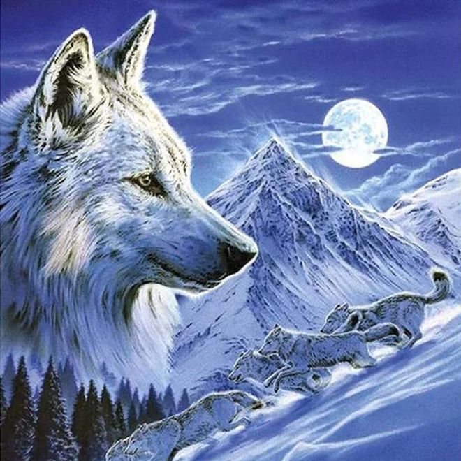 Sada na diamantové malování - lovící smečka vlků