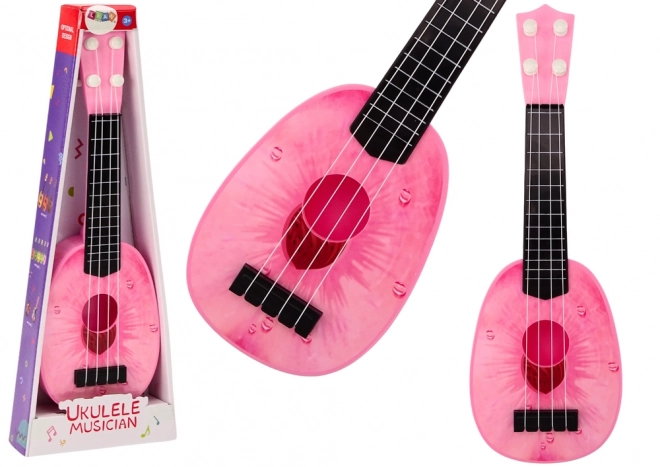 Ukulele pro děti Mini kytara 4 struny Peach Motif Pink Guitar 15″