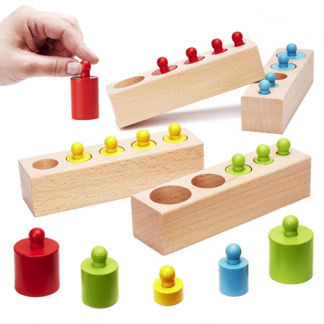 Dřevěné Montessori vkládací závažíčko barevné