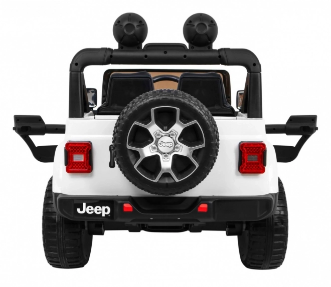 Jeep Wrangler Rubicon baterie pro děti Bílá + dálkové ovládání + rádio MP3 LED + kola EVA