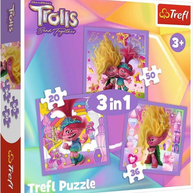 TREFL Puzzle Trollové 3: Seznamte se s Trollíky 3v1 (20,36,50 dílků)
