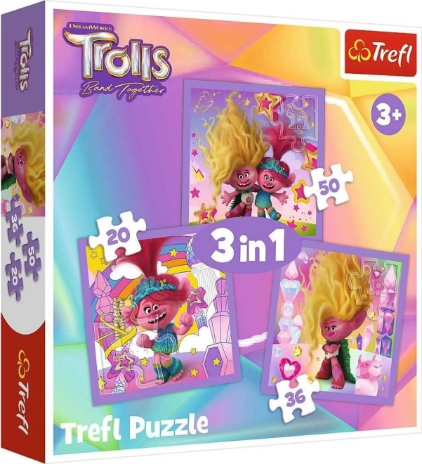 TREFL Puzzle Trollové 3: Seznamte se s Trollíky 3v1 (20,36,50 dílků)