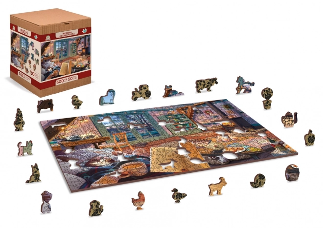 WOODEN CITY Dřevěné puzzle Útulná chata 2v1, 505 dílků EKO