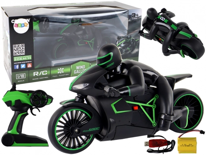 Zelený RC motocykl pro děti
