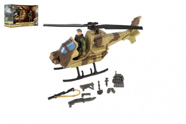 Vojenský vrtulník s vojákem a doplňky