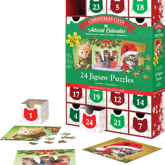 Adventní kalendář s puzzle Eurographics: Vánoční kočky - 24 x 50 dílků