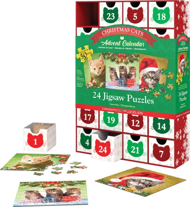 Adventní kalendář s puzzle Eurographics: Vánoční kočky - 24 x 50 dílků