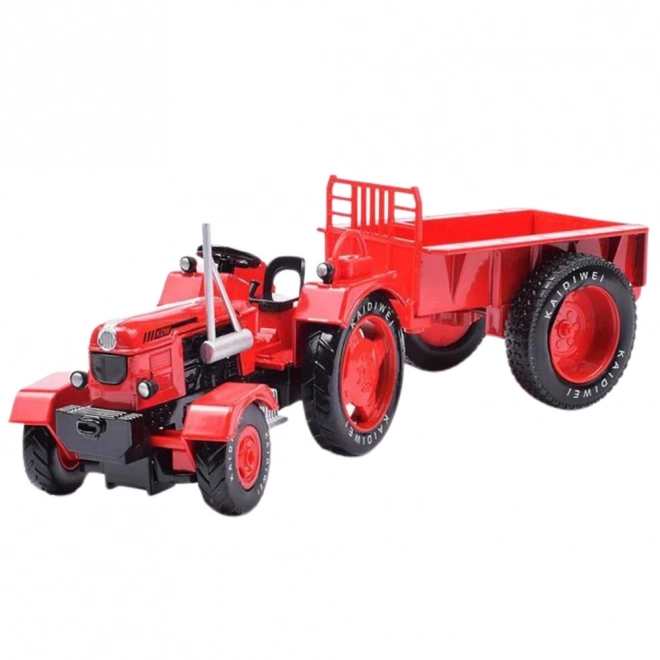 Kovový traktor s přívěsem červený 1:18