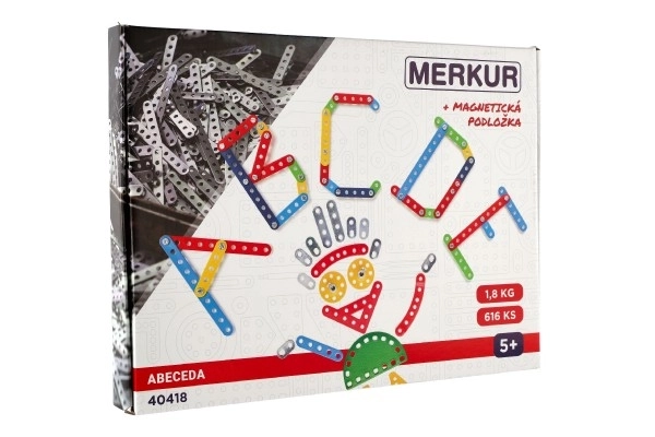 Stavebnice MERKUR Abeceda + magnetická podložka 616ks v krabici 36x26x3cm
