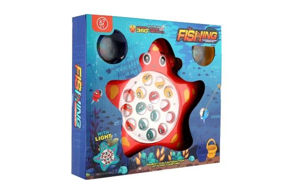 Hra ryby/rybář plast 25x25cm + pruty 3ks na baterie se světlem v krabici 31x28x5,5cm