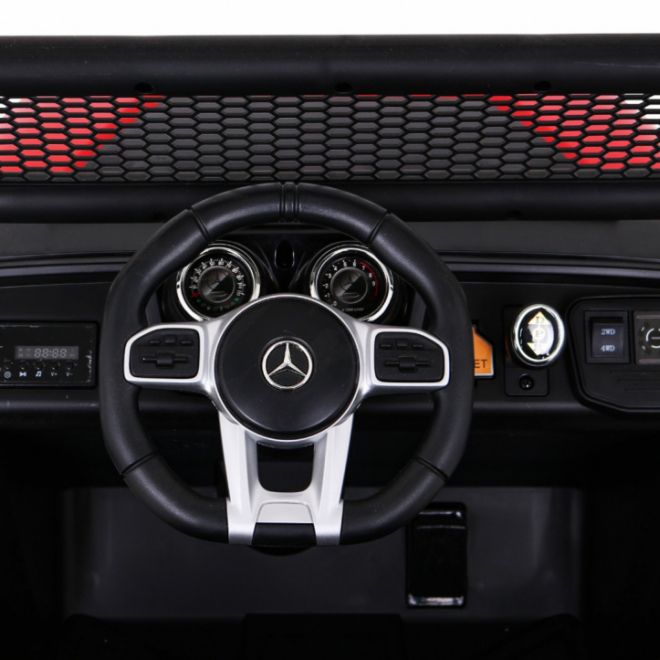 Mercedes Benz Unimog pro děti Červený + 4x4 + dálkové ovládání + nosič zavazadel + pomalý start + MP3 LED