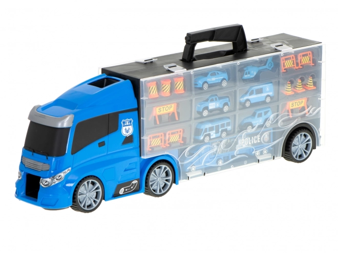 Nákladní auto s policejními auty