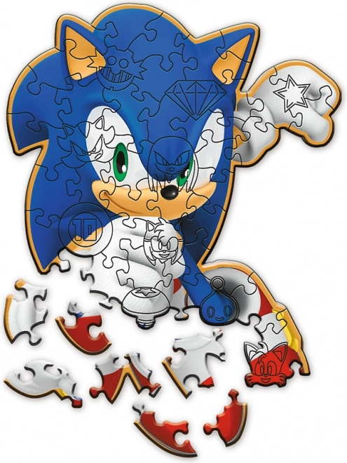 TREFL Dřevěné obrysové puzzle Sonic: Veselý Sonic 50 dílků