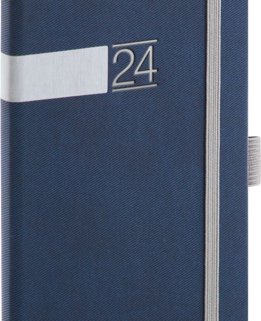 Kapesní diář Twill 2024, modro-stříbrný, 9 × 15,5 cm