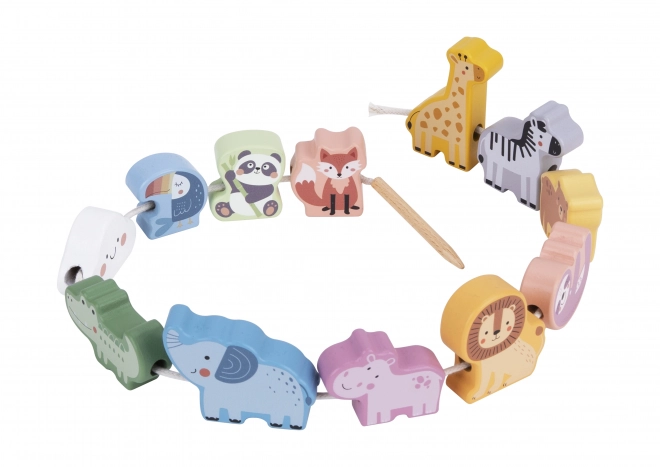 WOOPIE GREEN dřevěná navlékací sada ZOO Montessori 13 dílů