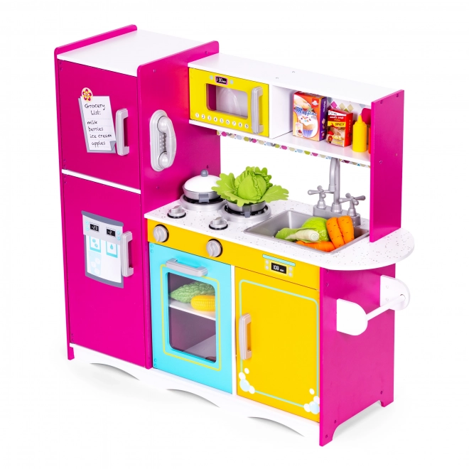 Velká dřevěná hrací kuchyně pro děti barevná ECOTOYS