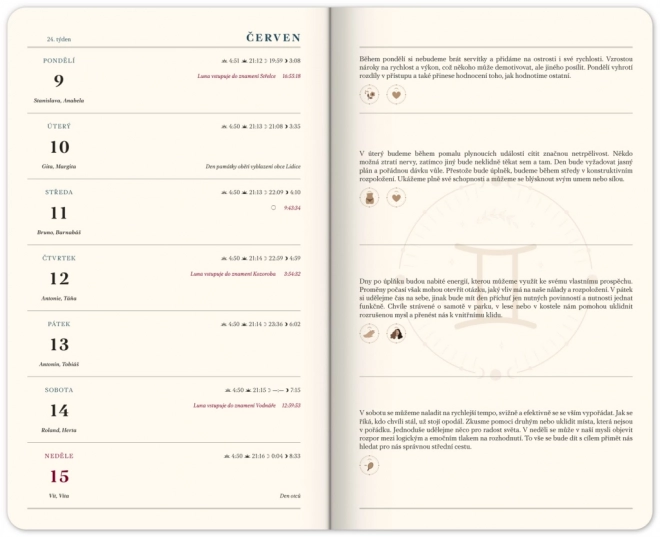 NOTIQUE Týdenní Lunární diář 2025, 13 x 21 cm