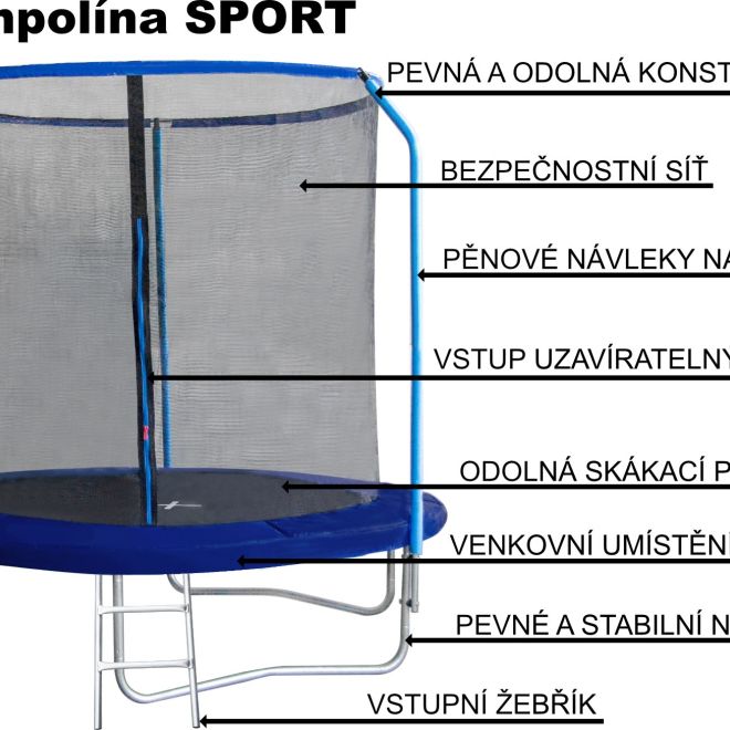 PIXINO Trampolína Sport 244 cm s ochrannou sítí a žebříkem