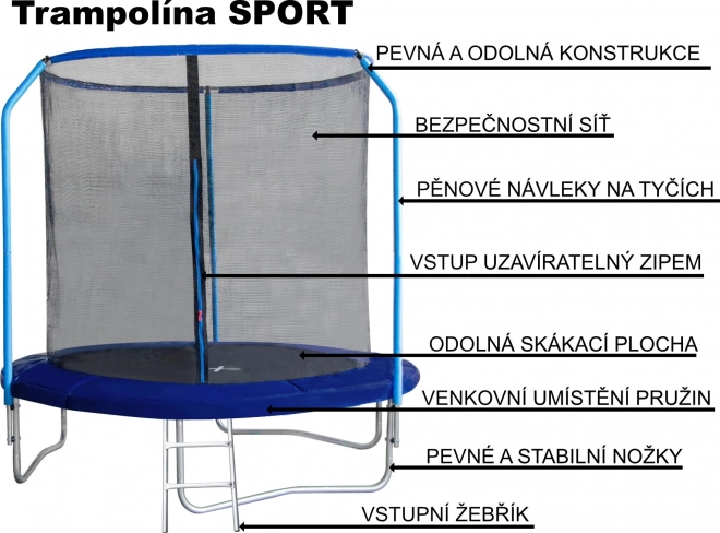 PIXINO Trampolína Sport 244 cm s ochrannou sítí a žebříkem