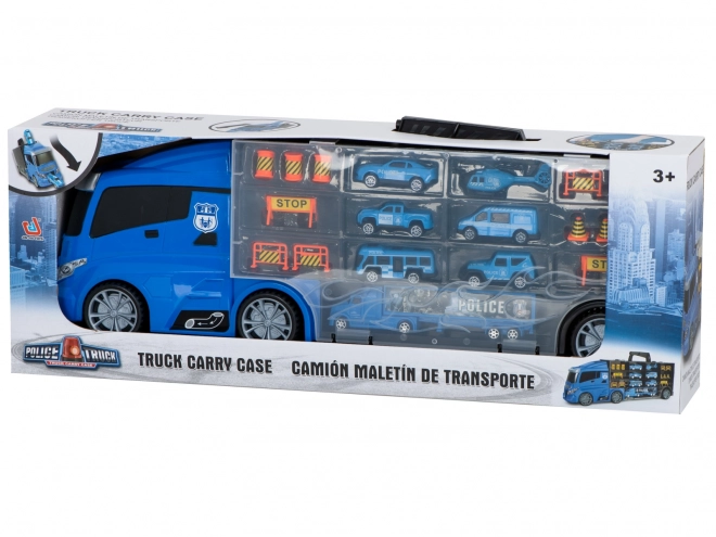 Nákladní auto s policejními auty