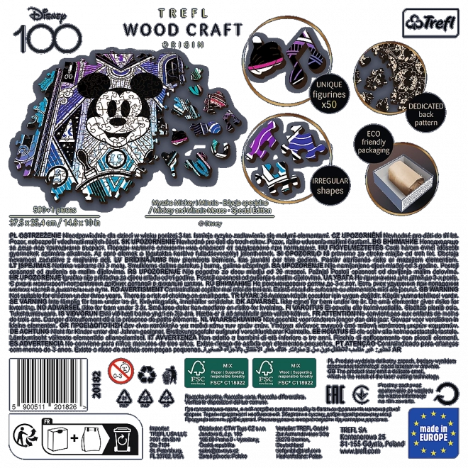 TREFL Wood Craft Origin puzzle Mickey Mouse a Minnie 501 dílků