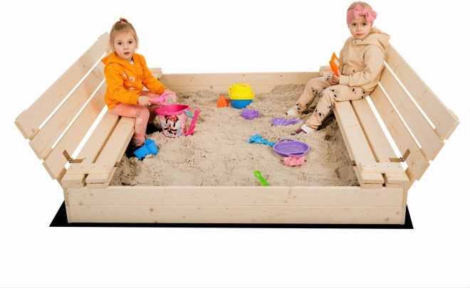 SAND TROPIC Dřevěné pískoviště s lavičkami a příslušenstvím 120x120cm (přírodní)