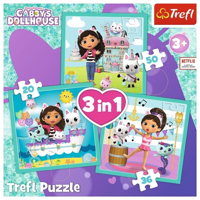 Puzzle 3v1 Aktivity Kočičí domeček Gabby (Gabbys Dollhouse)