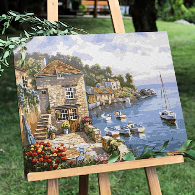 Malování podle čísel Lake Como 40x50 Plátno + barvy + štětce