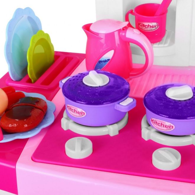 Obrovská růžová kuchyňka pro děti 3+ Interaktivní hořáky + Vodovodní kohoutek + Audio panel + Příslušenství