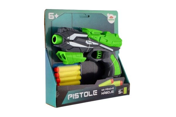 Pistole na pěnové náboje 20x14cm plast + 5ks nábojů – Zelená