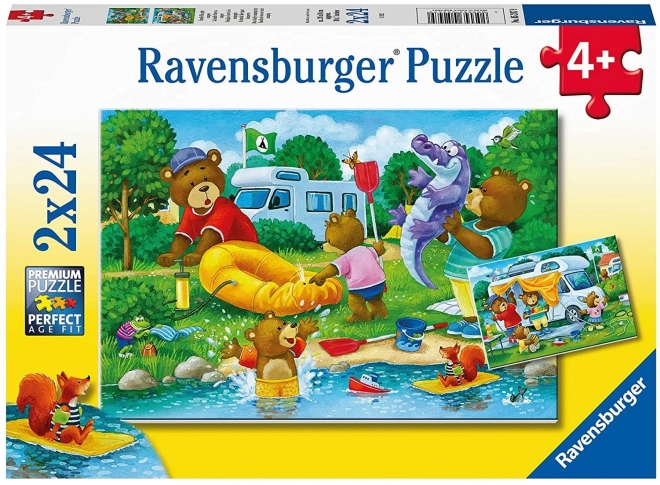 RAVENSBURGER Puzzle Medvědí rodina kempuje 2x24 dílků