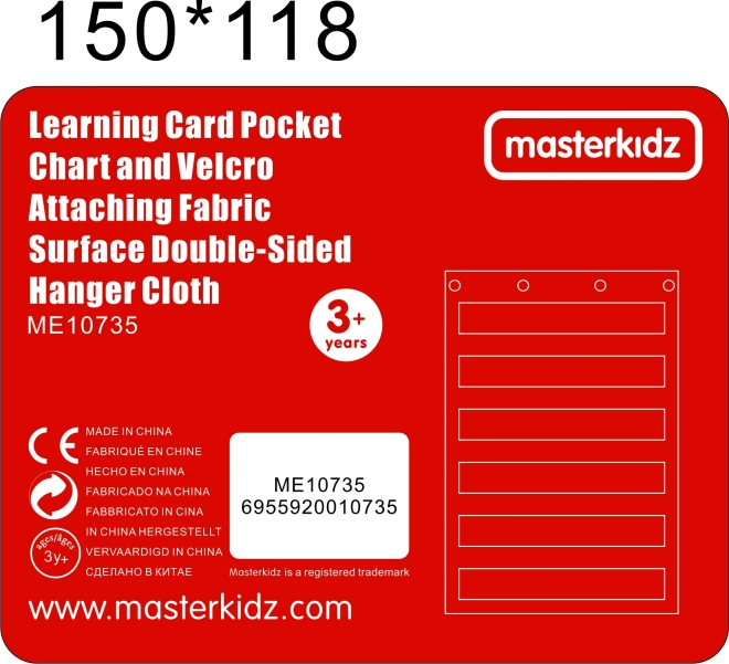 Materiálový list Masterkidz pro věšení s kapsami na kartičky a obrázky červený