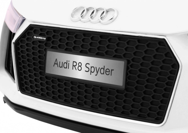 Audi R8 Spyder Baterie Bílá + Dálkové ovládání + EVA + Pomalý start + Rádio MP3 + LED dioda