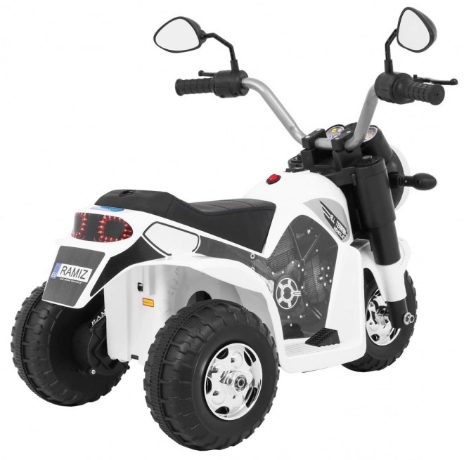 Dětské kolo MiniBike na baterie Bílé + zvuky + LED světla + eko kůže