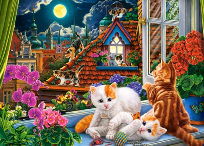 Puzzle 180 dílků Koťata na střeše