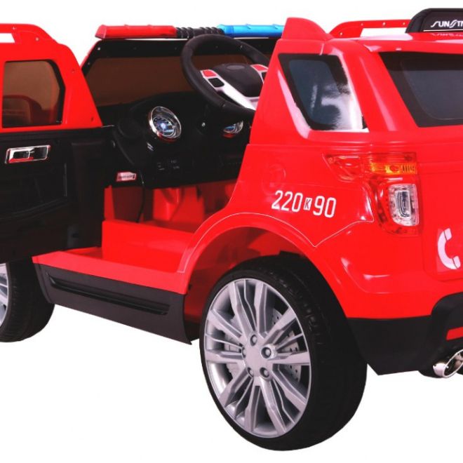 Dětské hasičské SUV na baterie + sirény + světla + megafon + dálkové ovládání + pomalý start + samolepky