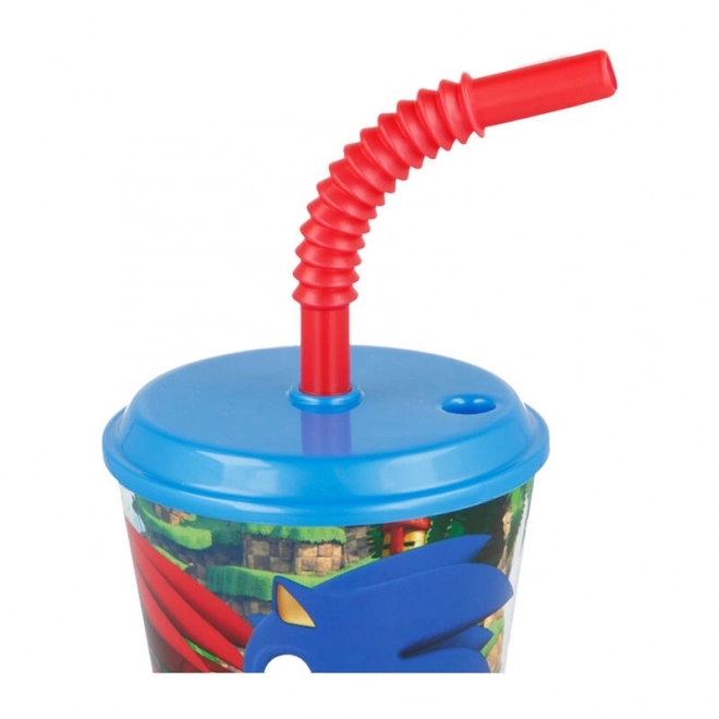 Dětský kelímek na vodu s brčkem STOR 40530 430 ml Ježek Sonic (modrý a červený)