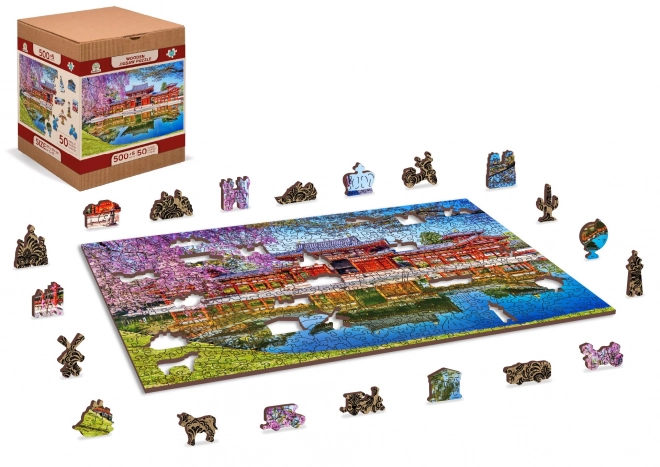 WOODEN CITY Dřevěné puzzle Chrám Byodo-in, Kjóto, Japonsko 2v1, 505 dílků EKO