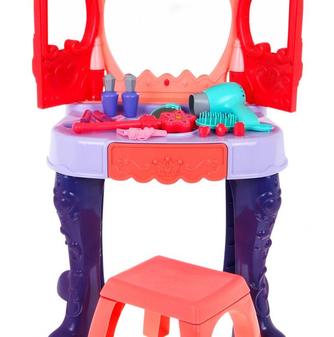 Interaktivní toaletní stolek pro dívky s kouzelnickou hůlkou + otevírací zrcadlo + vysoušeč + příslušenství - 28 dílů