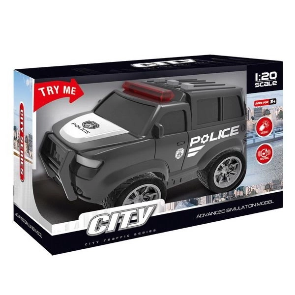 Černé policejní auto s efekty