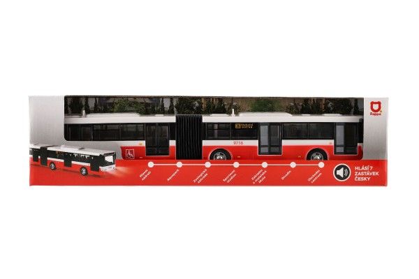 Autobus česky mluvící plast 36cm červený zpětný chod na bat. se světem se zvukem v krab. 40x10x7,5cm