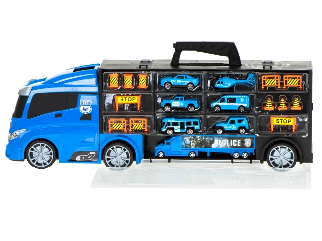 Nákladní auto s policejními auty