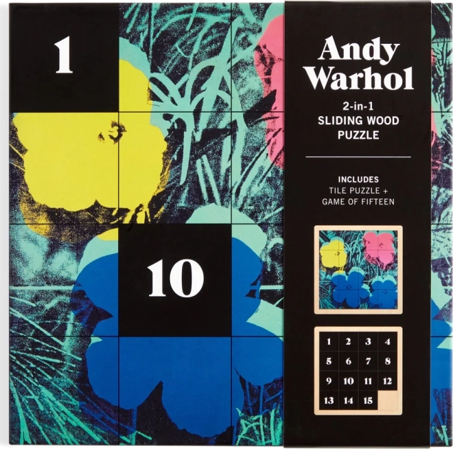 GALISON Posuvné dřevěné puzzle Andy Warhol: Květiny 2v1 (16 dílků)