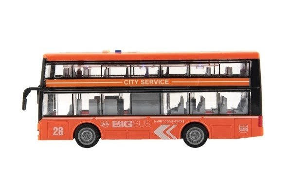 Autobus patrový plast 28cm na setrvačník na baterie se světlem se zvukem v krabici 32x19x12cm