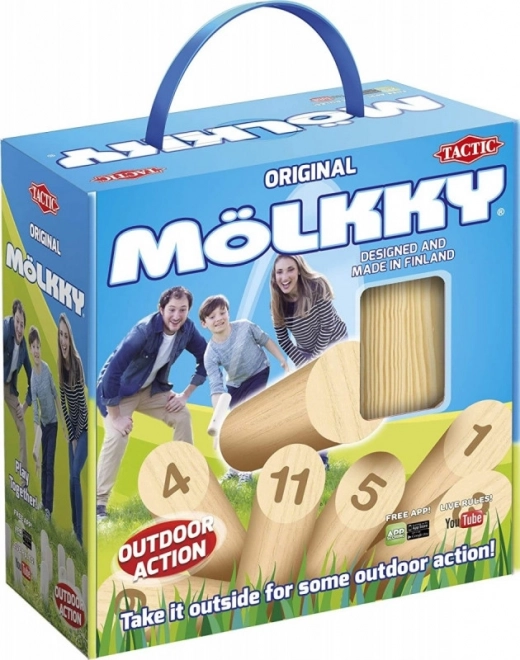 Hra Molkky v kartonové krabici s držadlem