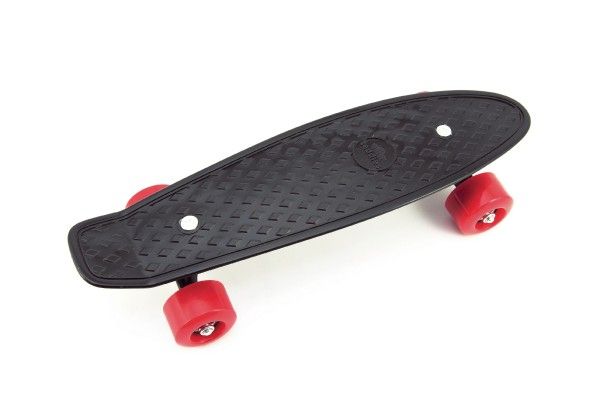 Skateboard - pennyboard 43cm, nosnost 60kg plastové osy – Černý, červená kola