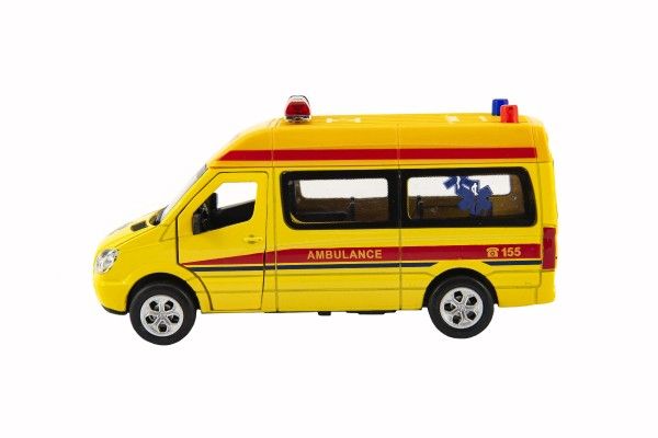 Auto ambulance kov/plast 15cm na baterie se světlem se zvukem na zpětné natažení 6ks v boxu