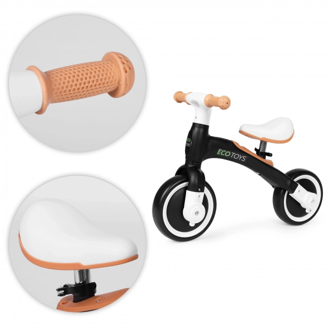 Odrážedlo s pedály a postranními kolečky černé ECOTOYS