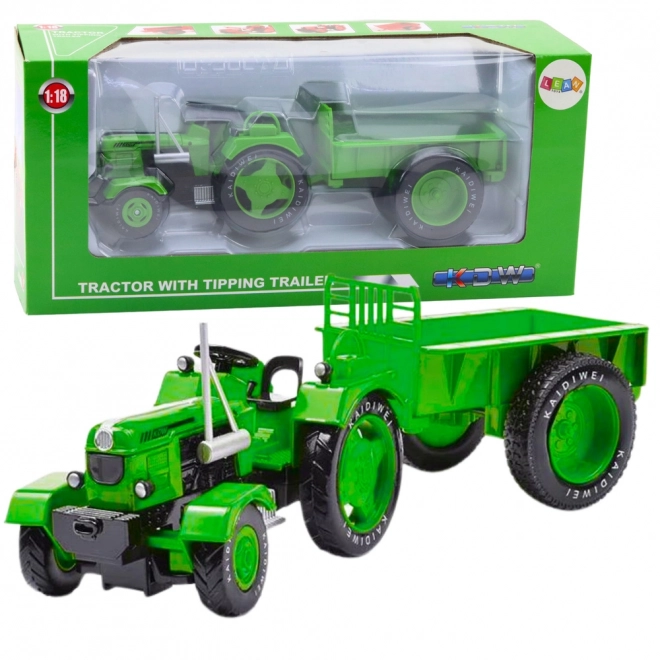 Kovový traktor s přívěsem zelený 1:18
